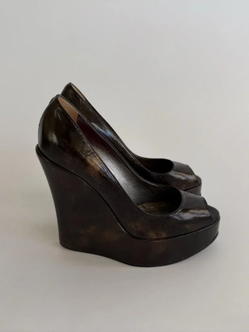 Vintage D&G Metallic Bronze Architectural Wedge Platforms